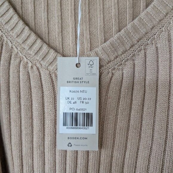 Boden Sweater Knitted Women's Size US 20 22 UK 22 Tan Pullover Bohemian Plus NEW - Picture 7 of 9